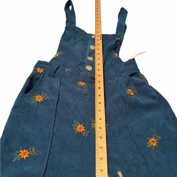 Women's Ditsy Floral Corduroy Jumpsuit Overalls w/Sunflower Embroidery-Size XS - Picture 10 of 13